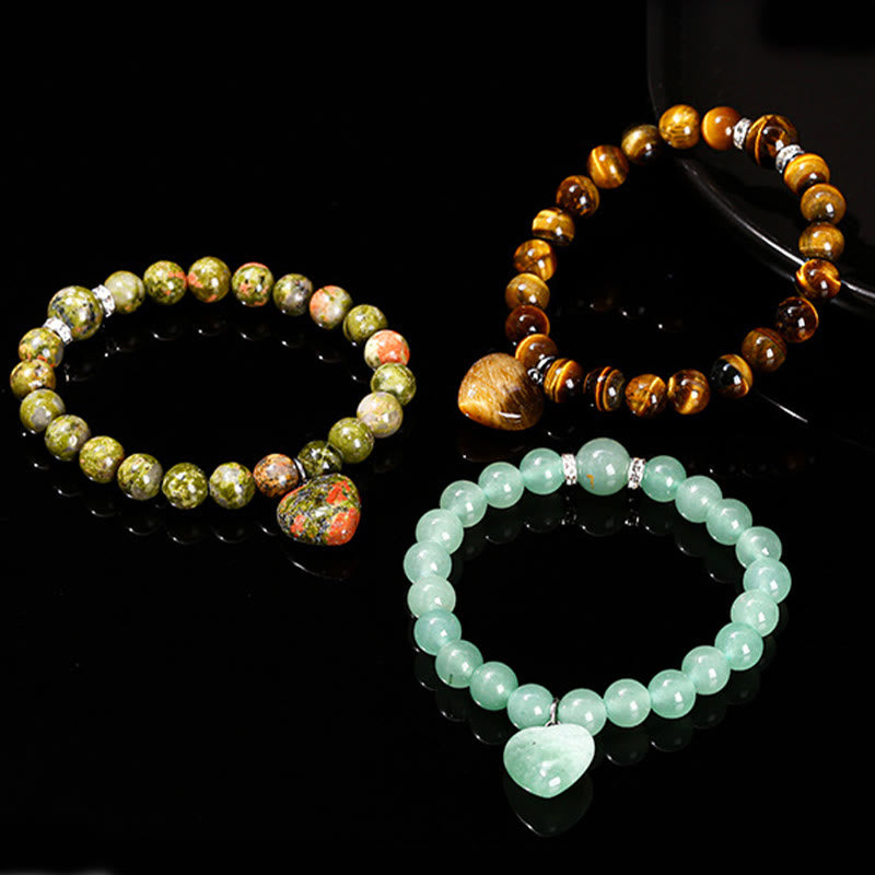 Foviel Various Crystal Green Aventurine Love Heart Balance Bracelet
