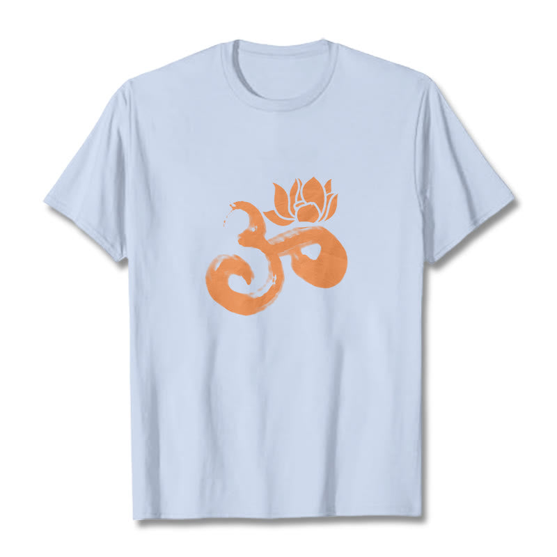 Buddha Stones OM Lotus Flower Cotton Tee T-shirt T-Shirts BS LightCyan 2XL
