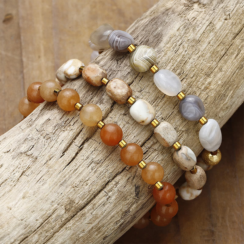 Buddha Stones Botswana Agate Red Agate Emperor Stone Creativity Triple Wrap Bracelet Bracelet BS 1