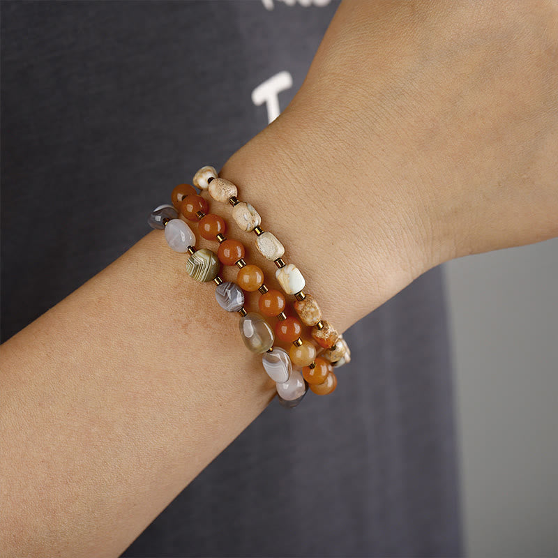 Buddha Stones Botswana Agate Red Agate Emperor Stone Creativity Triple Wrap Bracelet Bracelet BS 4