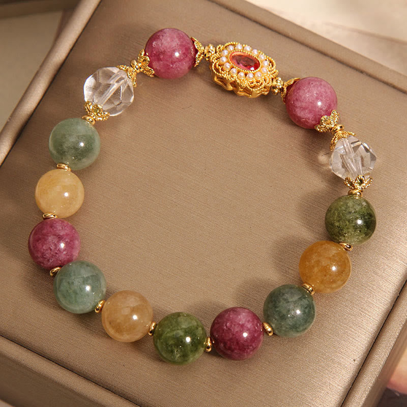 Buddha Stones Tourmaline Pearl Pink Crystal White Crystal Wisdom Bracelet Bracelet BS 3
