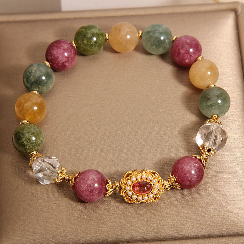 Buddha Stones Tourmaline Pearl Pink Crystal White Crystal Wisdom Bracelet Bracelet BS 5