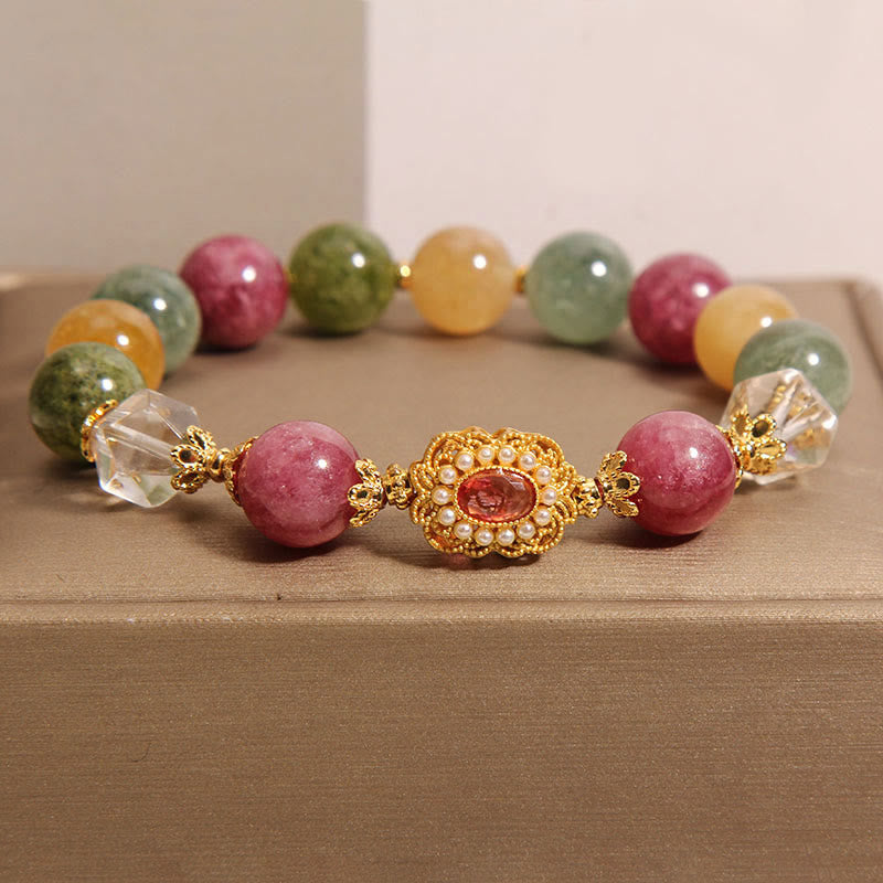 Buddha Stones Tourmaline Pearl Pink Crystal White Crystal Wisdom Bracelet Bracelet BS 4