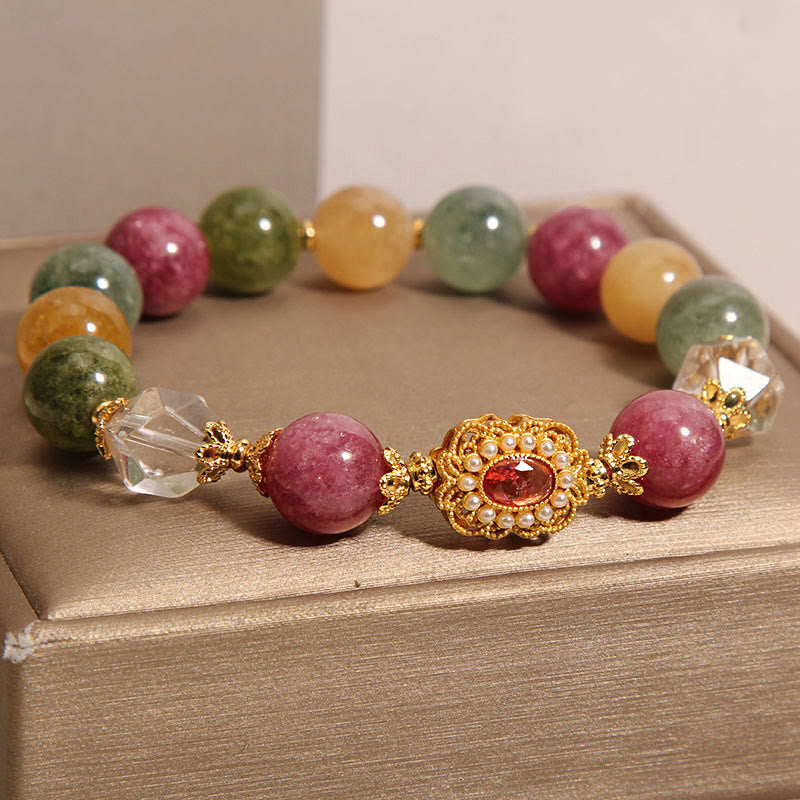 Buddha Stones Tourmaline Pearl Pink Crystal White Crystal Wisdom Bracelet Bracelet BS 2