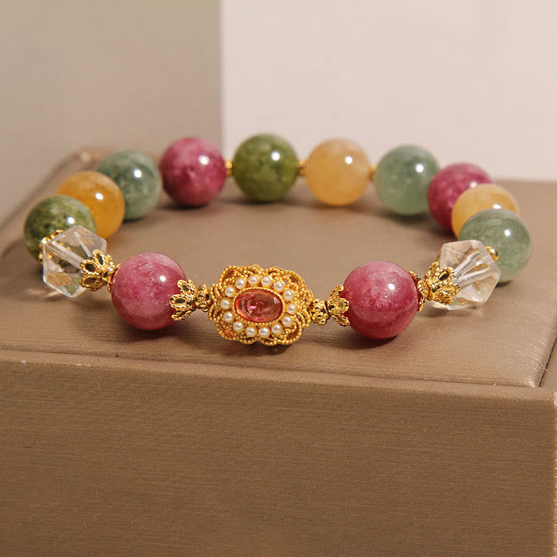 Buddha Stones Tourmaline Pearl Pink Crystal White Crystal Wisdom Bracelet Bracelet BS Tourmaline(Wrist Circumference: 14-16cm)