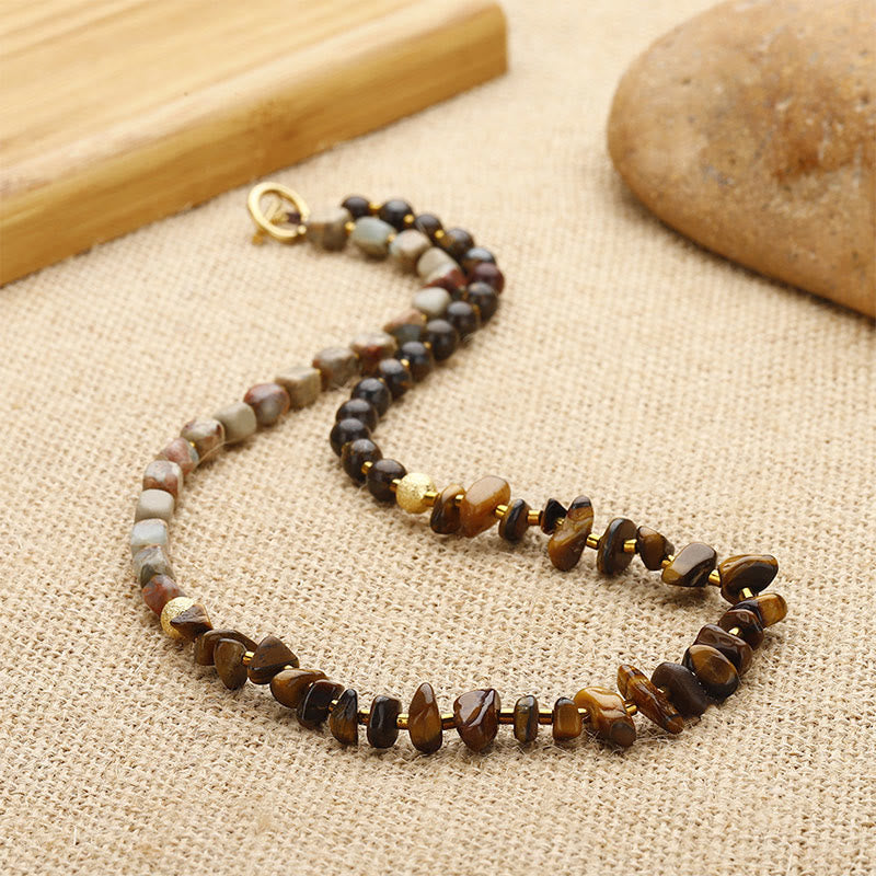 Buddha Stones Bronzite Emperor Stone Tiger Eye Determination Triple Wrap Bracelet Bracelet BS 2