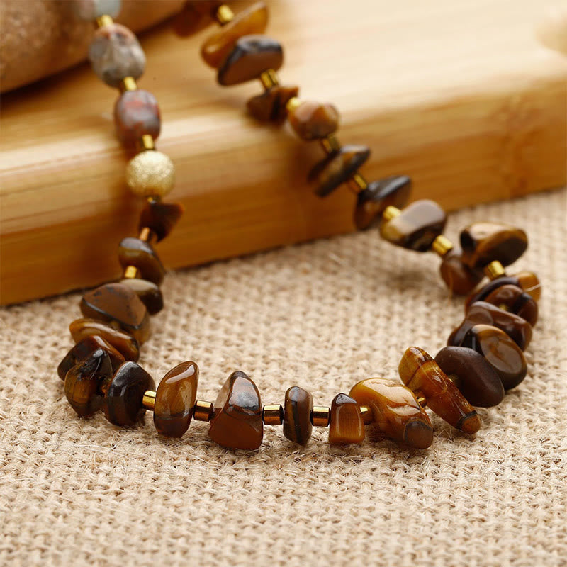 Buddha Stones Bronzite Emperor Stone Tiger Eye Determination Triple Wrap Bracelet Bracelet BS 1