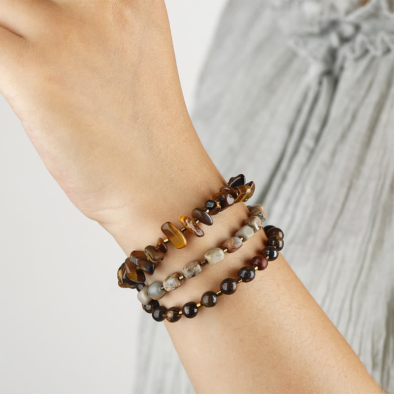 Buddha Stones Bronzite Emperor Stone Tiger Eye Determination Triple Wrap Bracelet Bracelet BS 3