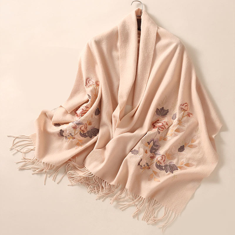Buddha Stones Wool Shawl Weiyang Flower Embroidery Tassel Winter Cozy Travel Scarf Wrap - image 9