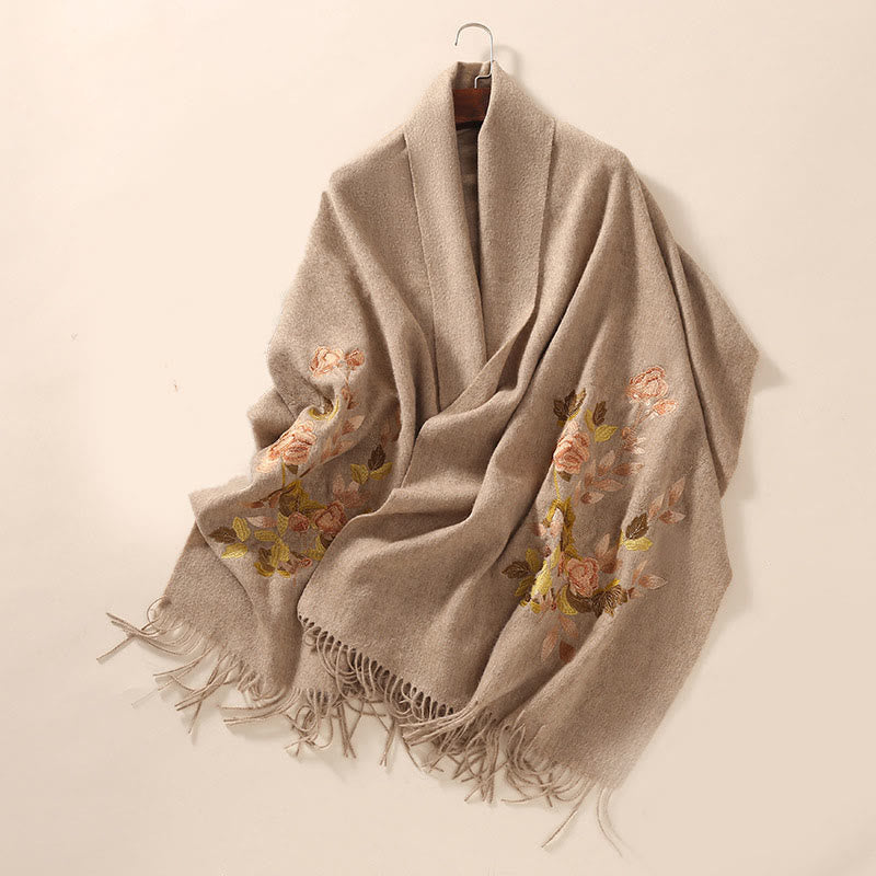 Buddha Stones Wool Shawl Weiyang Flower Embroidery Tassel Winter Cozy Travel Scarf Wrap - image 6