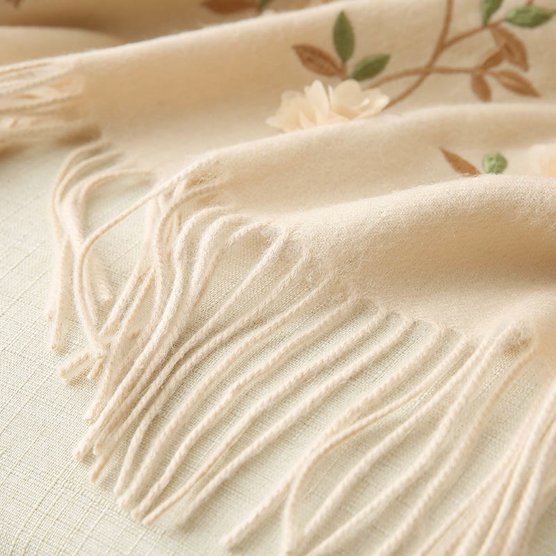 Buddha Stones Wool Shawl 3D Floral Embroidery Tassel Winter Cozy Travel Scarf Wrap - image 25