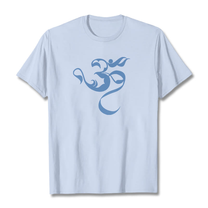 Buddha Stones Om Figure Design Cotton Tee T-shirt - LightCyan - 2XL - image 10