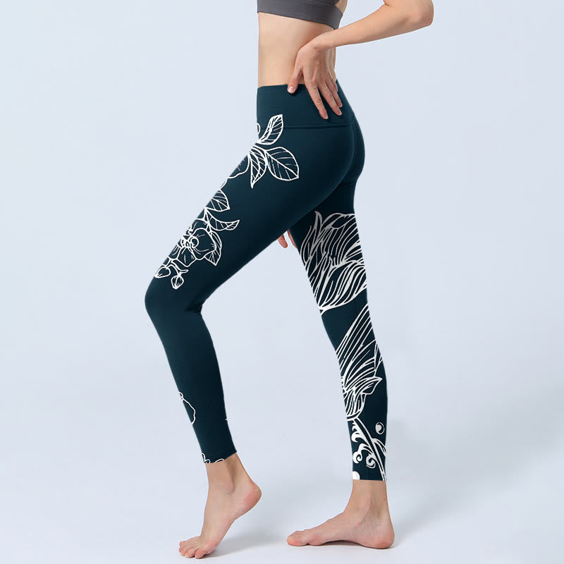 Buddha Stones Peony Epiphyllum Flowers Print Gym Fitness Leggings Women's Yoga Pants - image 4
