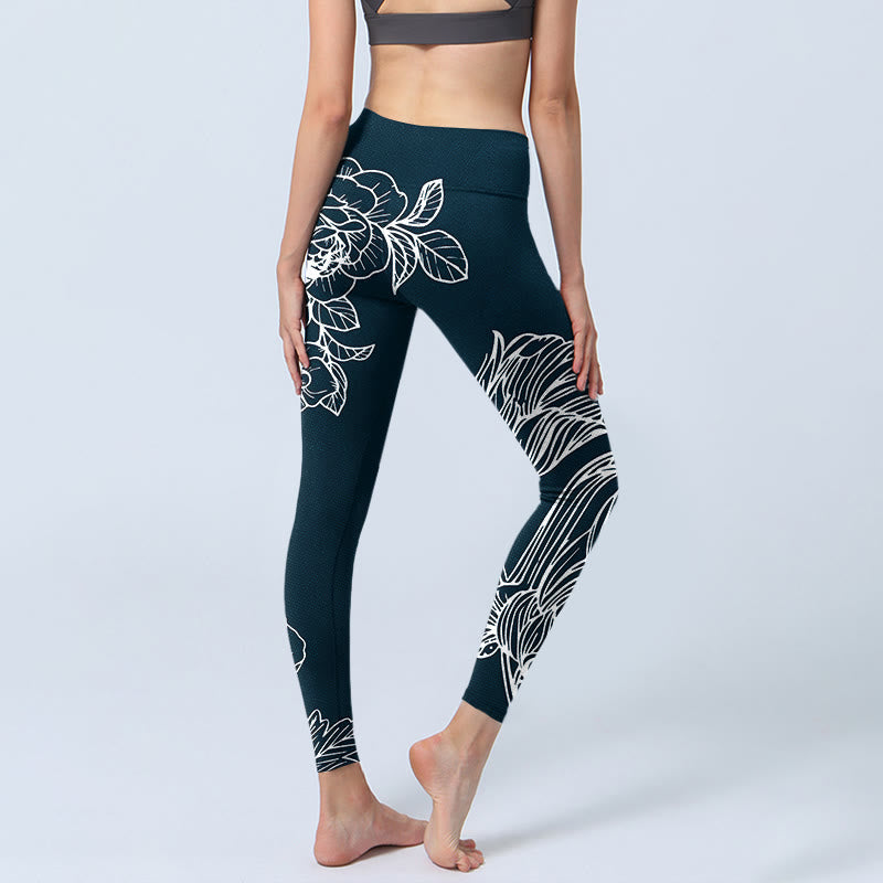 Buddha Stones Peony Epiphyllum Flowers Print Gym Fitness Leggings Women's Yoga Pants - image 6