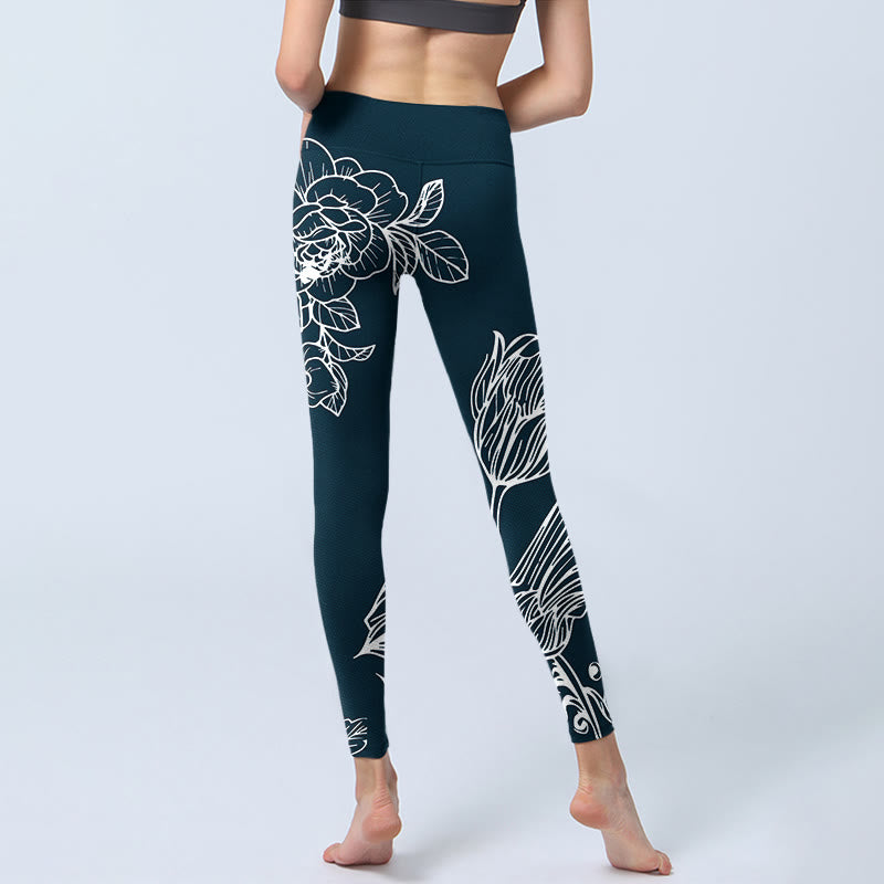 Buddha Stones Peony Epiphyllum Flowers Print Gym Fitness Leggings Women's Yoga Pants - image 8