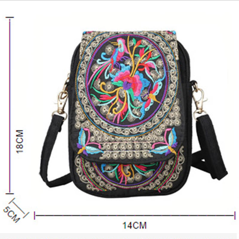 Buddha Stones Inula Flower Peony Embroidery Canvas Shopping Purse Handbag Crossbody Bag Crossbody Bag&Shoulder Bag BS 11