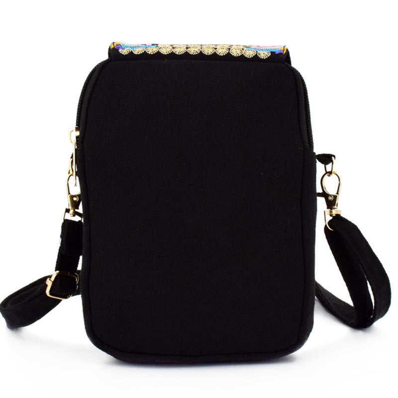 Buddha Stones Inula Flower Peony Embroidery Canvas Shopping Purse Handbag Crossbody Bag Crossbody Bag&Shoulder Bag BS 10