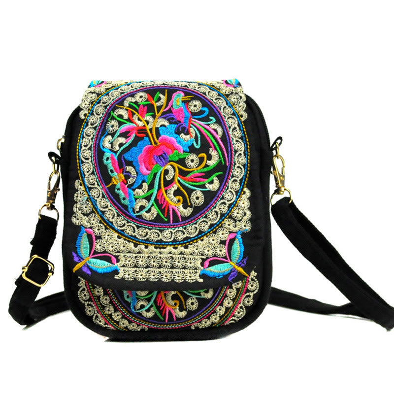 Buddha Stones Inula Flower Peony Embroidery Canvas Shopping Purse Handbag Crossbody Bag Crossbody Bag&Shoulder Bag BS 7