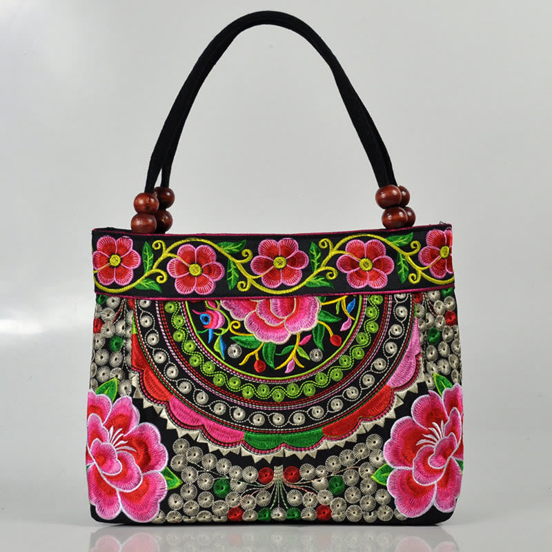 Buddha Stones Money Tree Peony Phoenix Apple Blossom Double-Sided Embroidery Cotton Canvas Shopping Purse Handbag Shoulder Bag&Handbags BS Red Apple Blossom