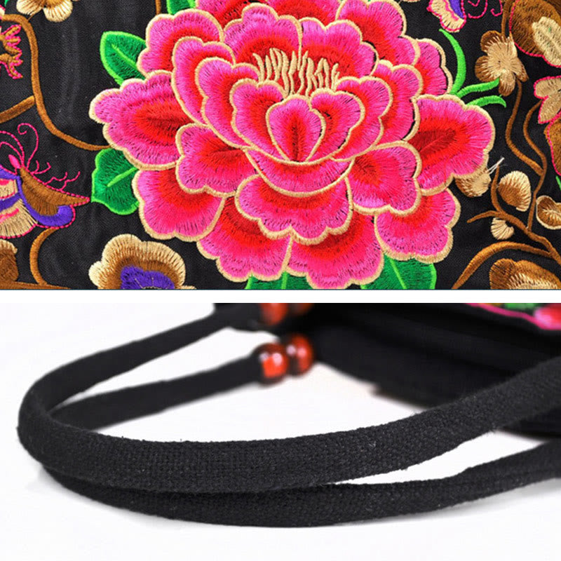 Buddha Stones Money Tree Peony Phoenix Apple Blossom Double-Sided Embroidery Cotton Canvas Shopping Purse Handbag Shoulder Bag&Handbags BS 19