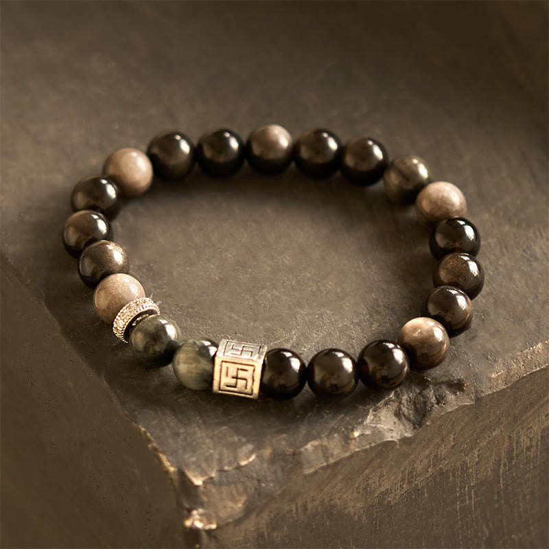 Foviel Schwarze Obsidian Adler Auge Stein Stärke Mut Armband