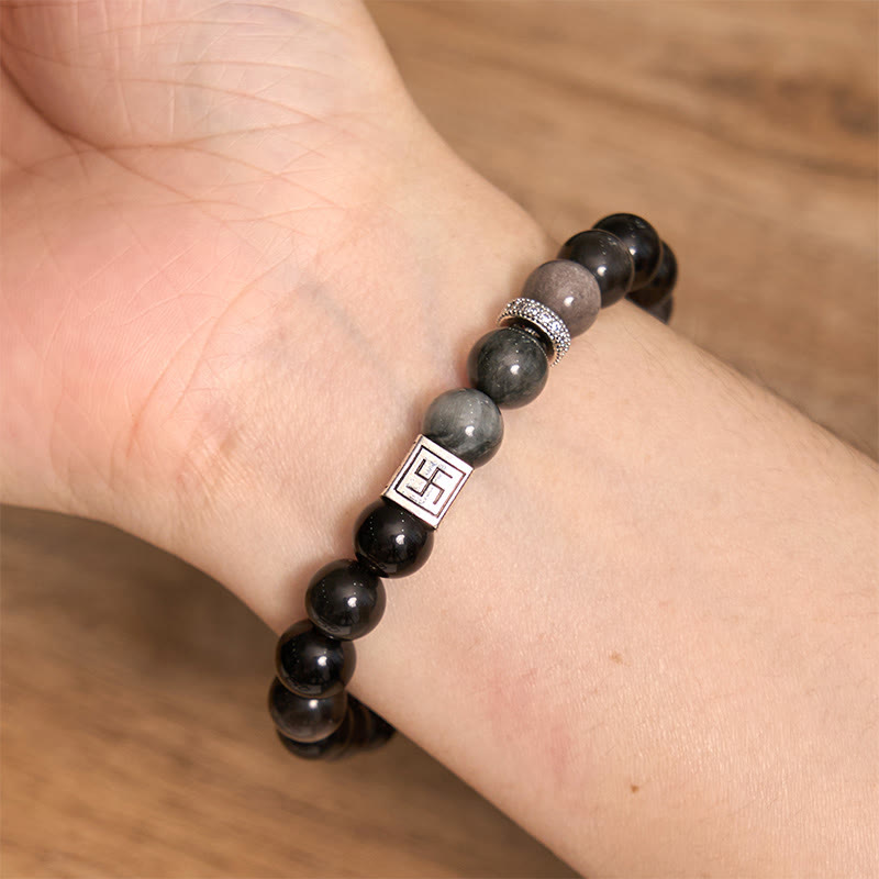 Foviel Schwarze Obsidian Adler Auge Stein Stärke Mut Armband