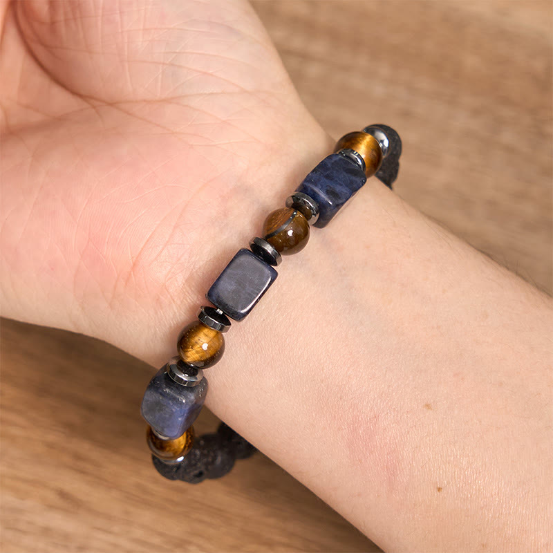 Foviel Various Crystals Cube Amethyst Lava Rock Support Bracelet