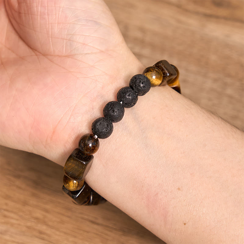 Foviel Various Crystals Cube Amethyst Lava Rock Support Bracelet