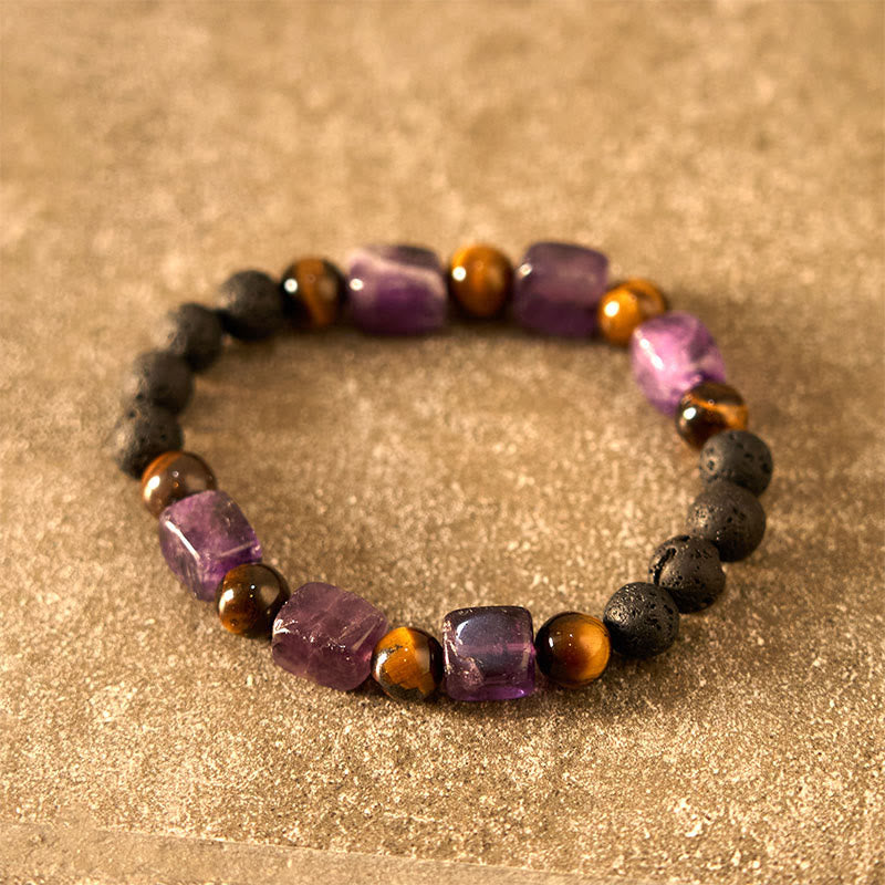 Foviel Various Crystals Cube Amethyst Lava Rock Support Bracelet