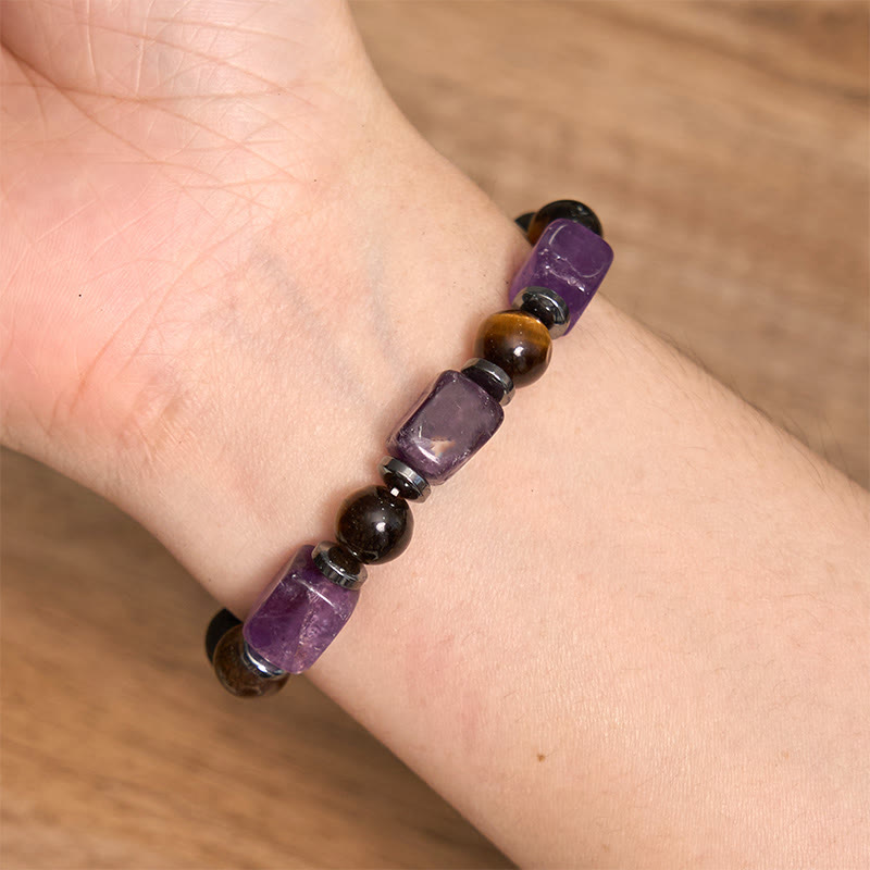 Foviel Various Crystals Cube Amethyst Lava Rock Support Bracelet
