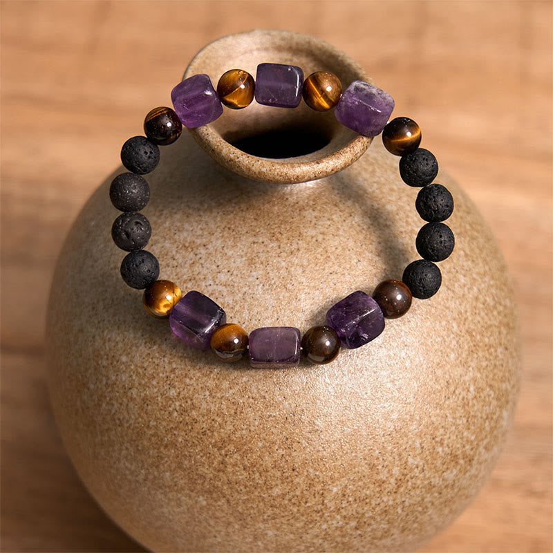 Foviel Various Crystals Cube Amethyst Lava Rock Support Bracelet
