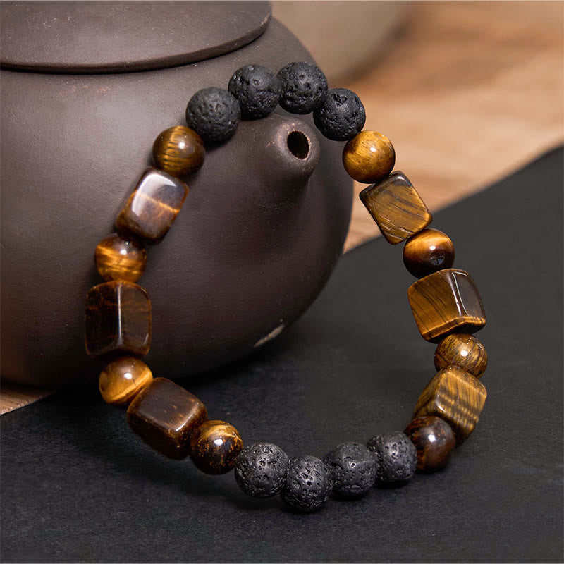 Foviel Various Crystals Cube Amethyst Lava Rock Support Bracelet