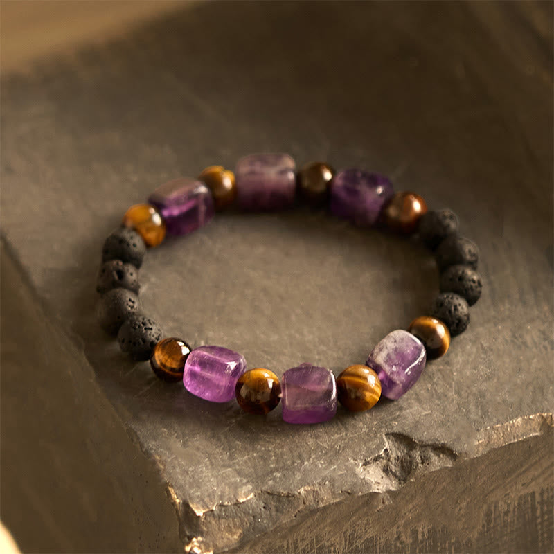 Foviel Various Crystals Cube Amethyst Lava Rock Support Bracelet