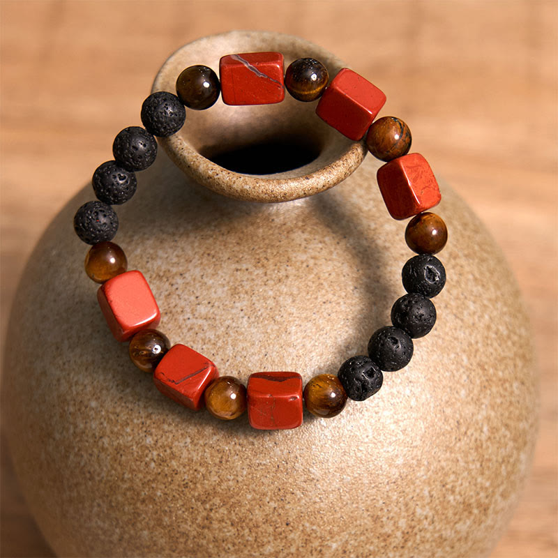 Foviel Various Crystals Cube Amethyst Lava Rock Support Bracelet