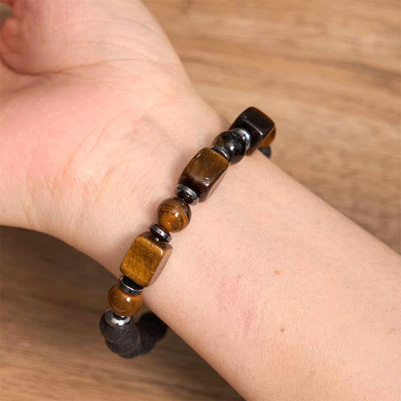 Bracelet calme en pierre de lave et cristaux variés Foviel