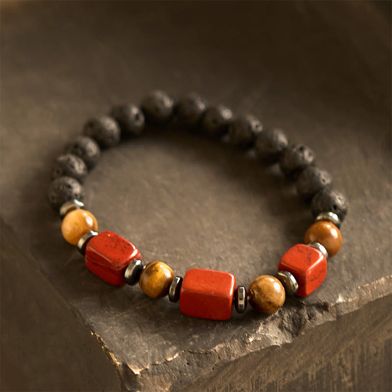 Bracelet calme en pierre de lave et cristaux variés Foviel
