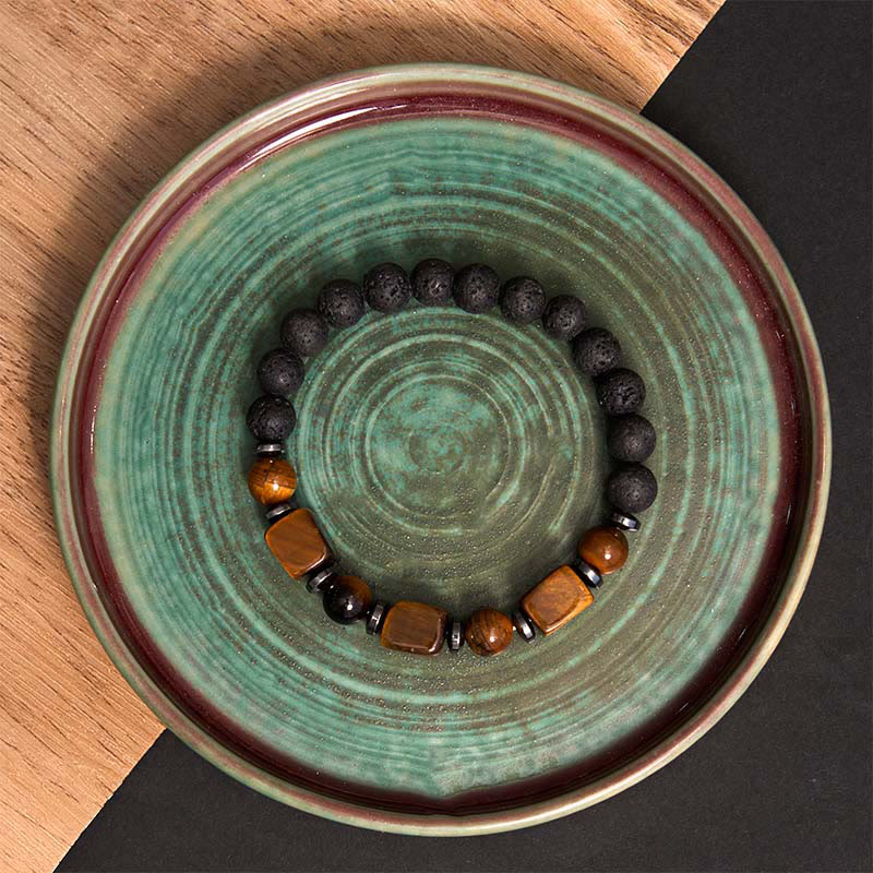 Bracelet calme en pierre de lave et cristaux variés Foviel