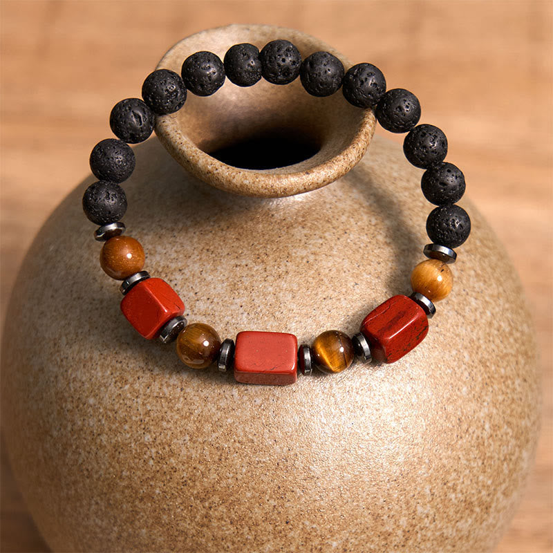 Bracelet calme en pierre de lave et cristaux variés Foviel