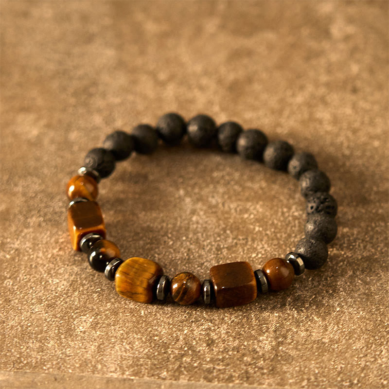 Bracelet calme en pierre de lave et cristaux variés Foviel