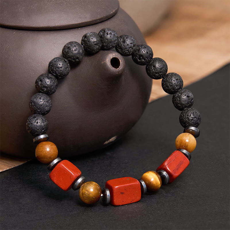 Bracelet calme en pierre de lave et cristaux variés Foviel