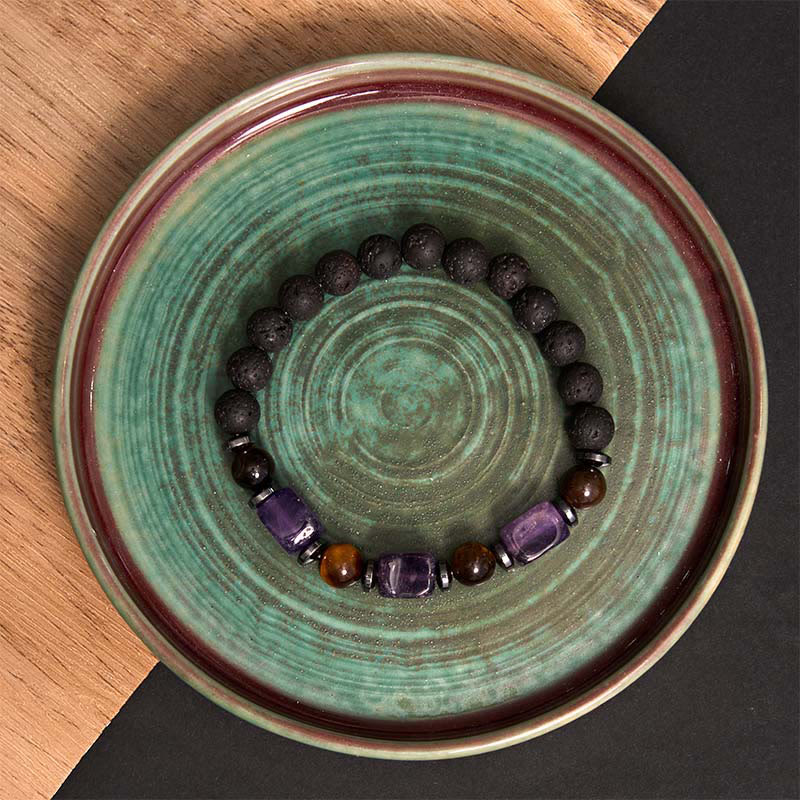 Bracelet calme en pierre de lave et cristaux variés Foviel