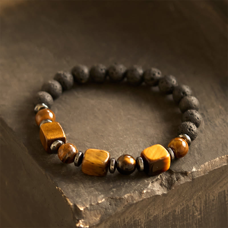 Bracelet calme en pierre de lave et cristaux variés Foviel