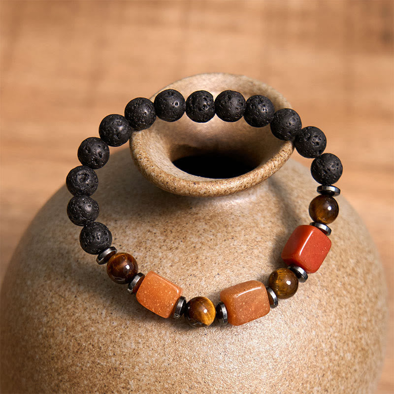 Bracelet calme en pierre de lave et cristaux variés Foviel