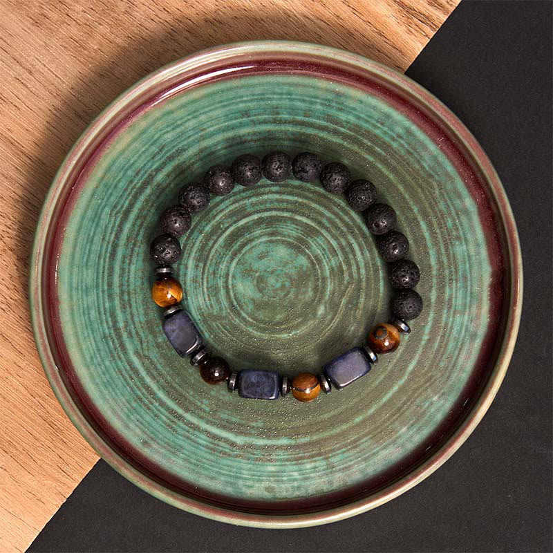Bracelet calme en pierre de lave et cristaux variés Foviel