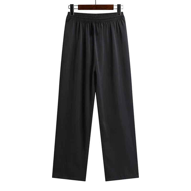 Buddha Stones Bamboo Peach Blossom Tang Suit Hanfu Traditional Uniform Short Sleeve Top Pants Clothing Men's Set - Black Pants - US/UK/AU42,EU52 (3XL) - image 14