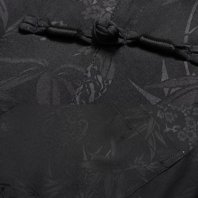 Buddha Stones Bamboo Peach Blossom Tang Suit Hanfu Traditional Uniform Short Sleeve Top Pants Clothing Men's Set - image 10