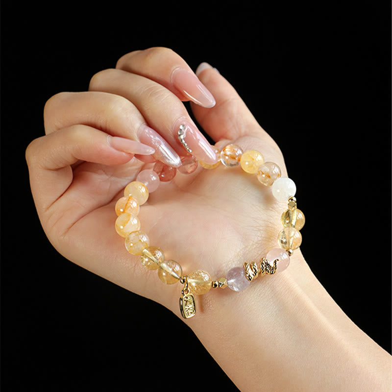 Buddha Stones Various Crystal Pink Crystal Amethyst Year Of The Snake Lucky Bracelet Bracelet BS 9