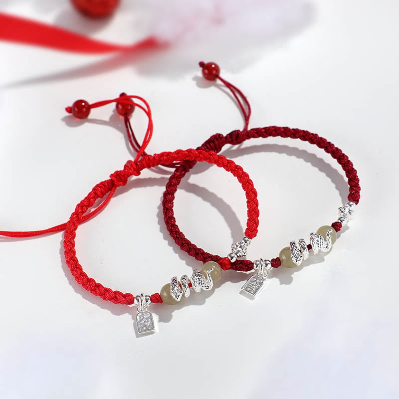 Foviel Hetian Jade Year of the Snake String Protection Braided Bracelet