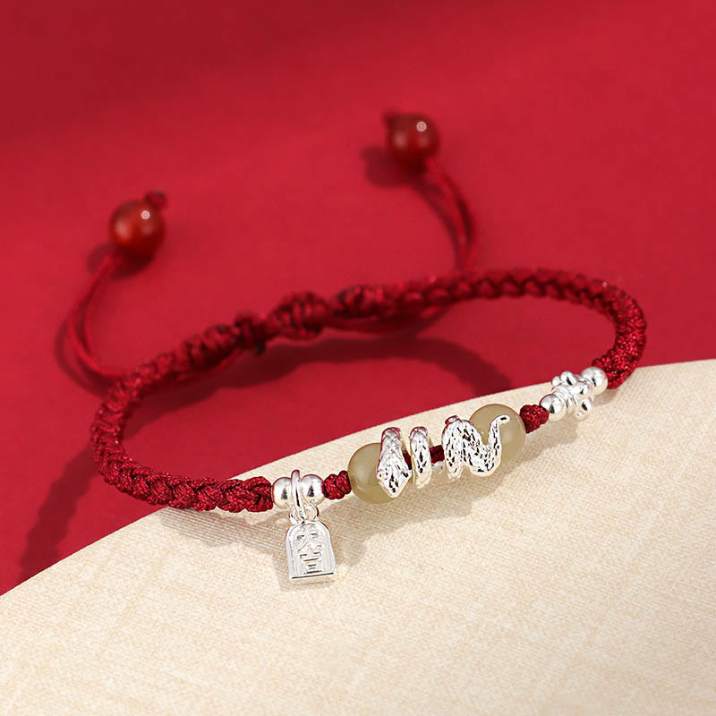Foviel Hetian Jade Year of the Snake String Protection Braided Bracelet