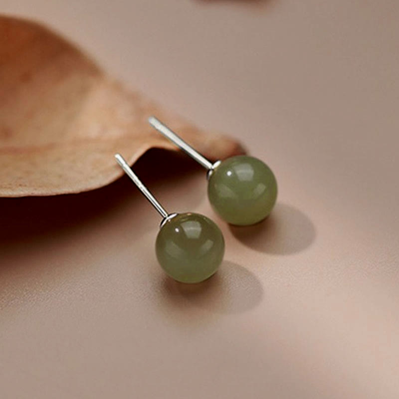 Foviel rund Jade Perlen Glück Stud Ohrringe